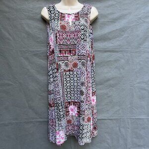 J. Jill Patchwork Dress Keyhole Neckline Sleeveless Sz M Boho